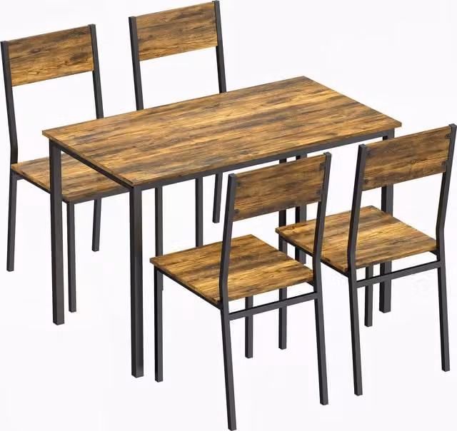 Set tavolo da pranzo e 4 sedie HOMCOM in stile rustico marrone con gambe in metallo e legno per cucina e sala da pranzo – 1