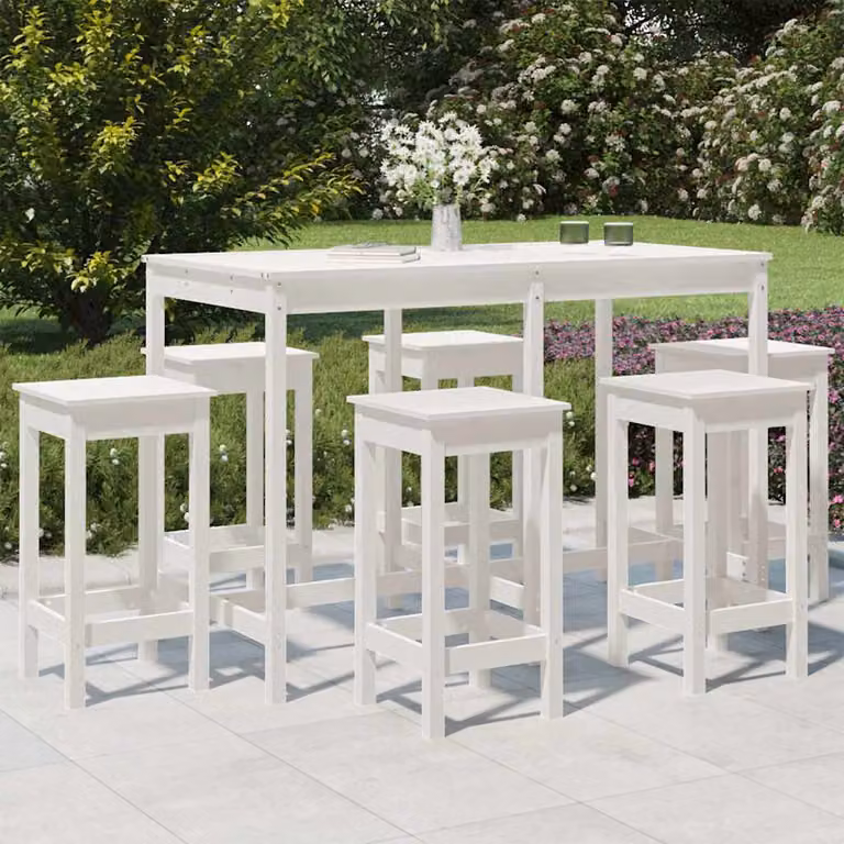 Set Bar da Giardino vidaXL in Legno di Pino Bianco 7 Pezzi