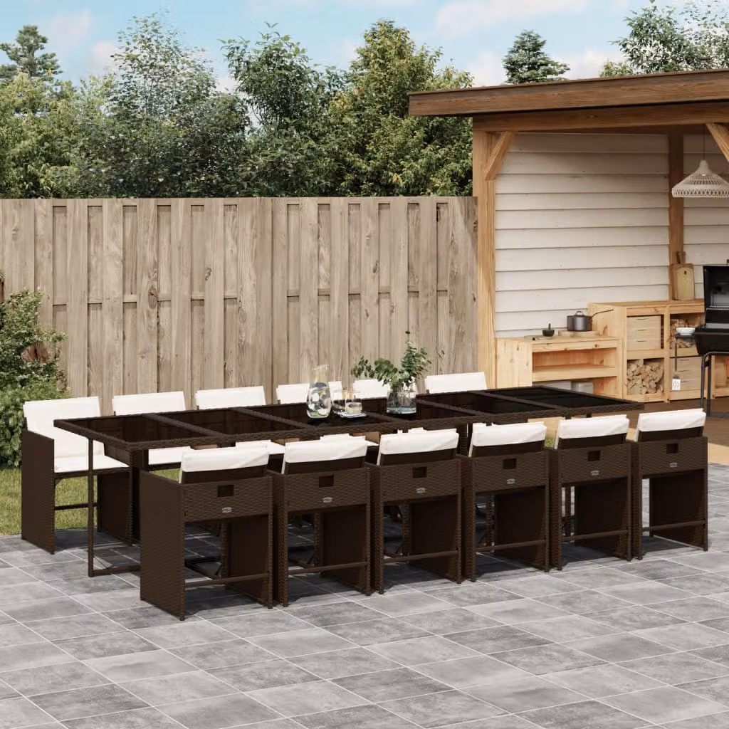Set da pranzo da giardino vidaXL in polyrattan marrone con 13 pezzi e cuscini – 1