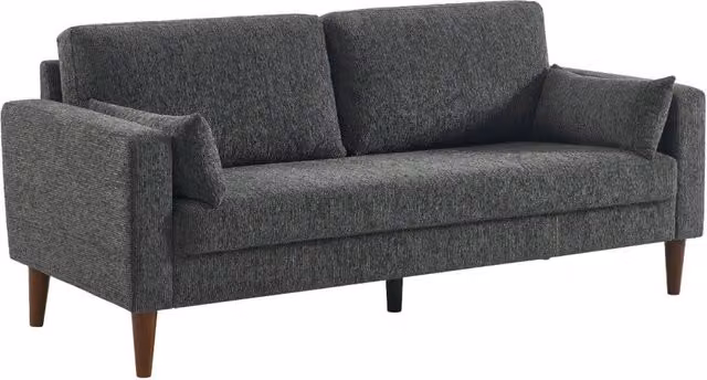 Divano a 3 posti Sweeek in legno e tessuto grigio in stile scandinavo con cuscini inclusi