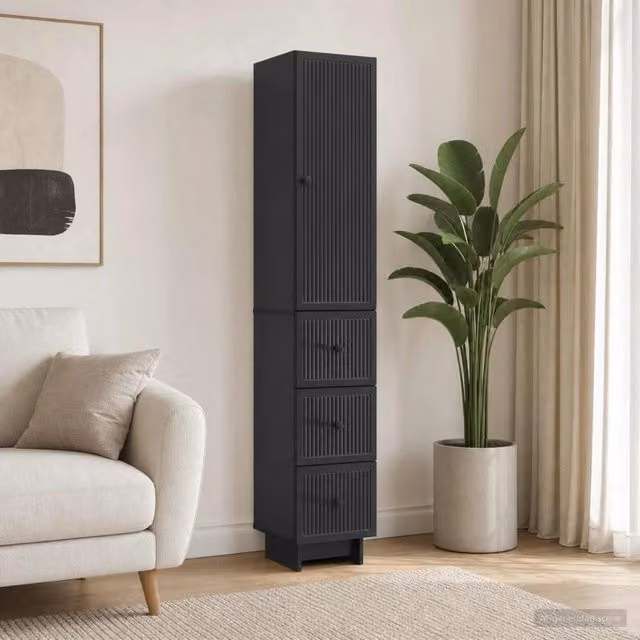Set di 2 armadi moderni vidaXL in MDF nero opaco con ante a battente e cassetti interni