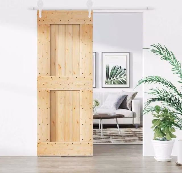 Porta scorrevole moderna vidaXL in legno e acciaio, colori bianco e marrone, H: 210 cm, L: 80 cm, P: 16 cm
