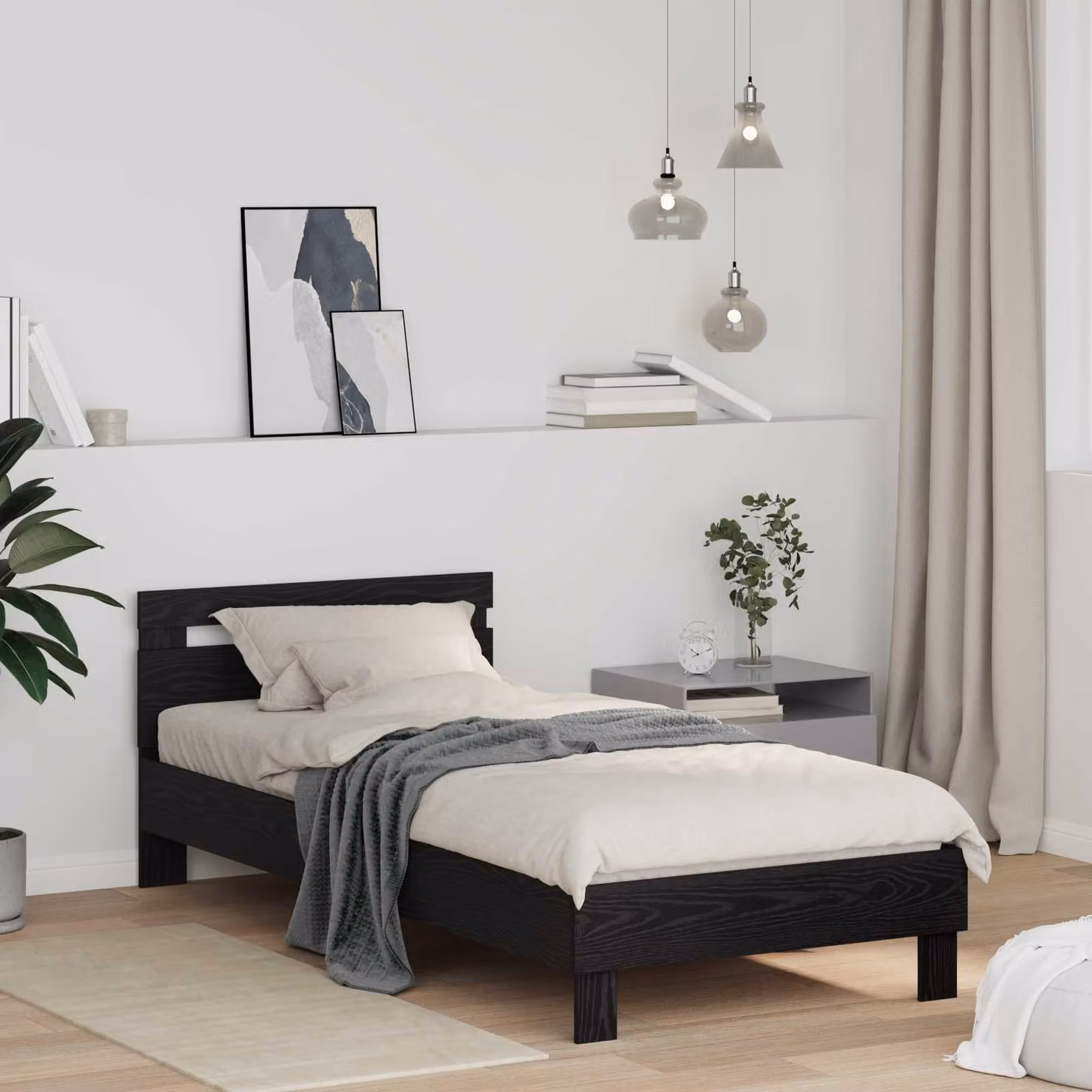 Struttura del letto moderna vidaXL in legno nero L 190 x L 75 x H 80 cm