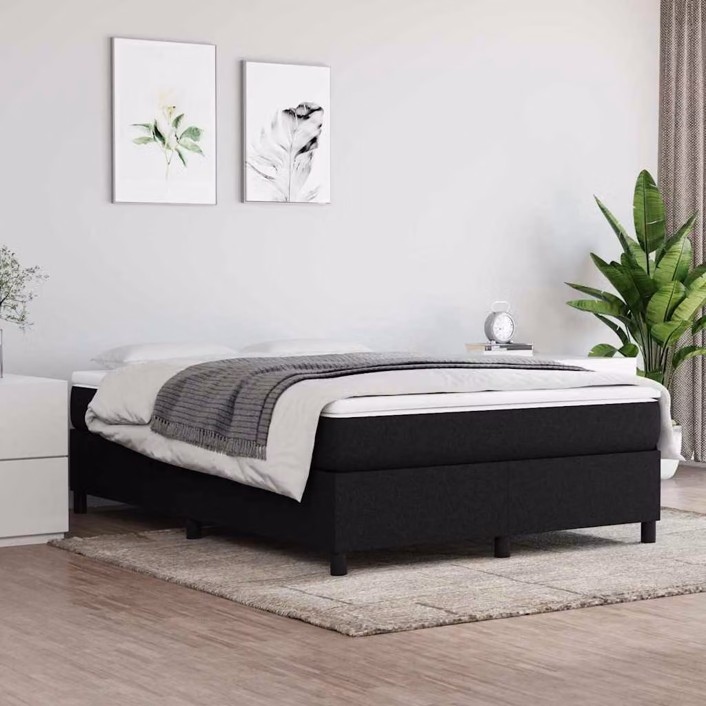 vidaXL Struttura Letto Imbottita in Tessuto Nero con Doghe a Rete, L: 140 cm, P: 200 cm, H: 35 cm