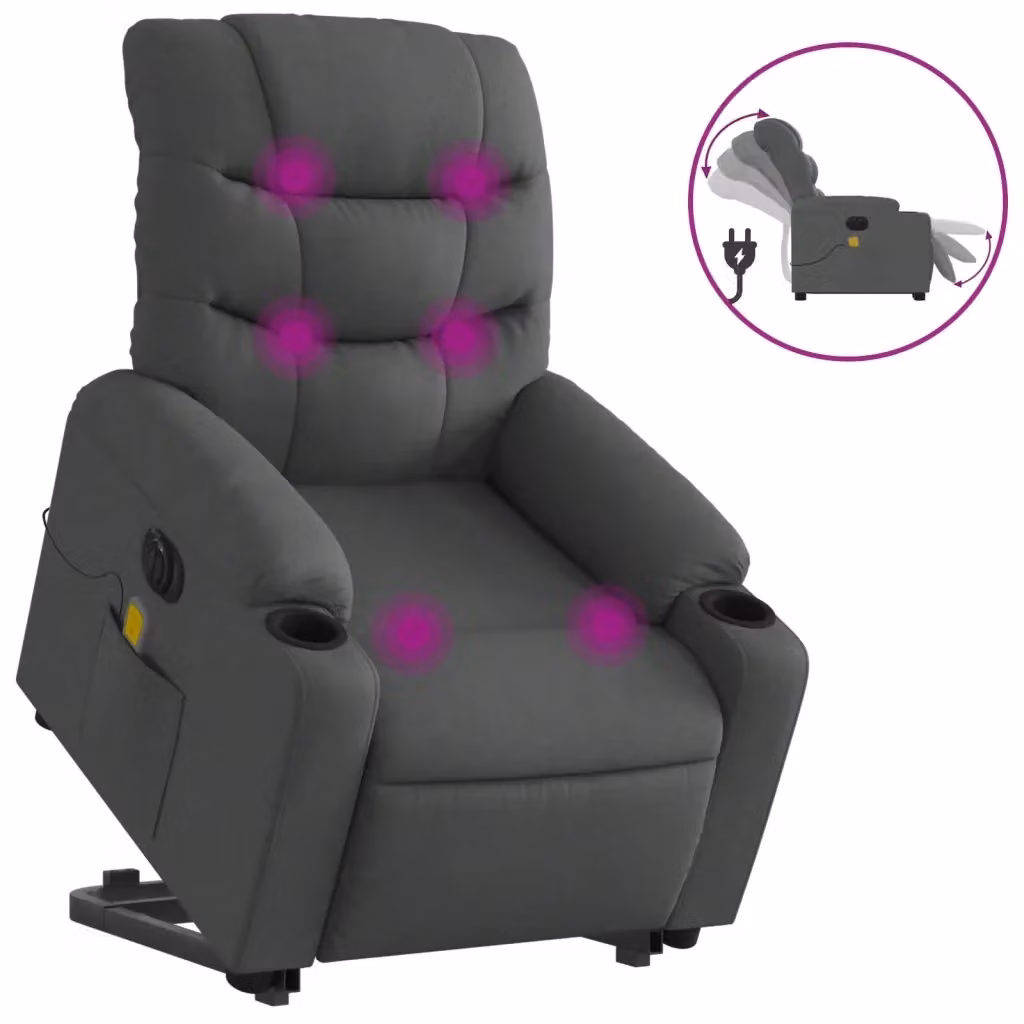 vidaXL Poltrona Alzapersona Elettrica con Massaggio Grigia in Tessuto – 2