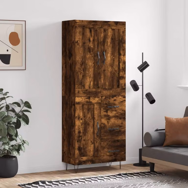 Credenza in stile industriale vidaXL in legno multistrato e metallo, colore rovere fumo, L: 69,5 cm, P: 34 cm, H: 180 cm