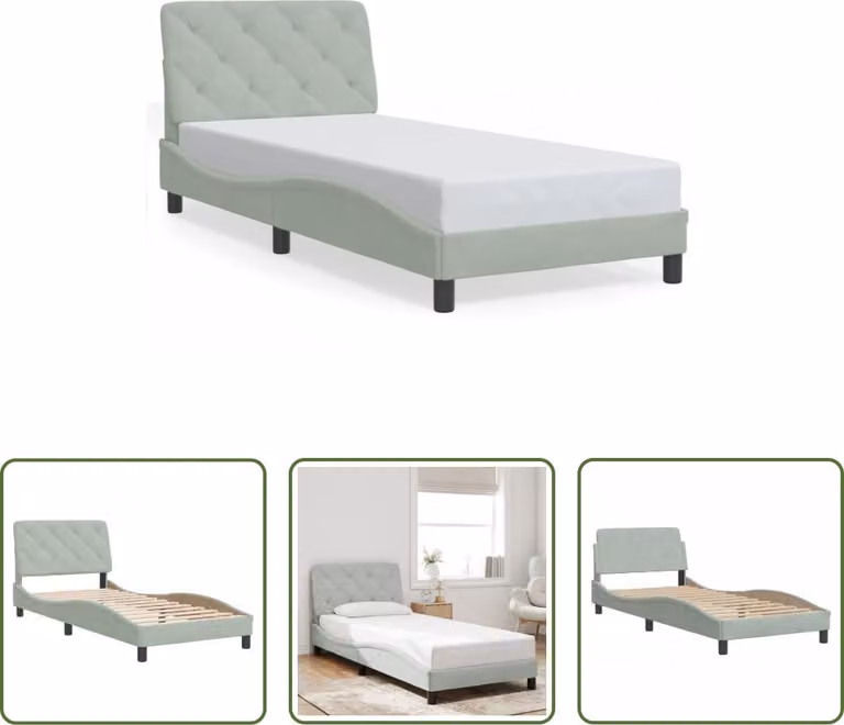 The Living Store Struttura letto con testiera in velluto grigio chiaro 90x190 cm