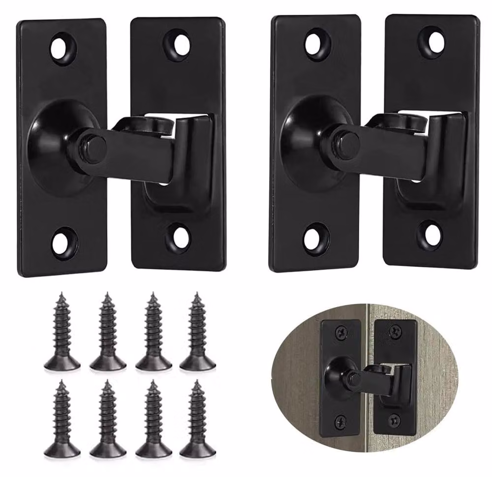 Set di 2 serrature per porte - Chiusura a 90° - Blocco scorrevole 44 x 19 mm - Acciaio inossidabile 201 - Con viti di fissaggio - Per porte, finestre, mobili - Colore nero