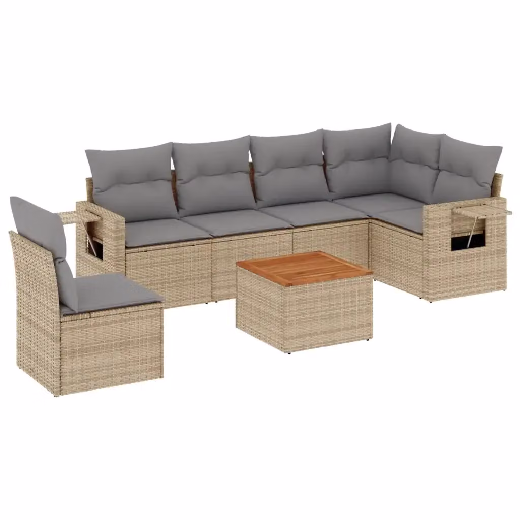 vidaXL Set Divano da Giardino a L 7 pz in Polyrattan con Cuscini Beige e Grigio – 2