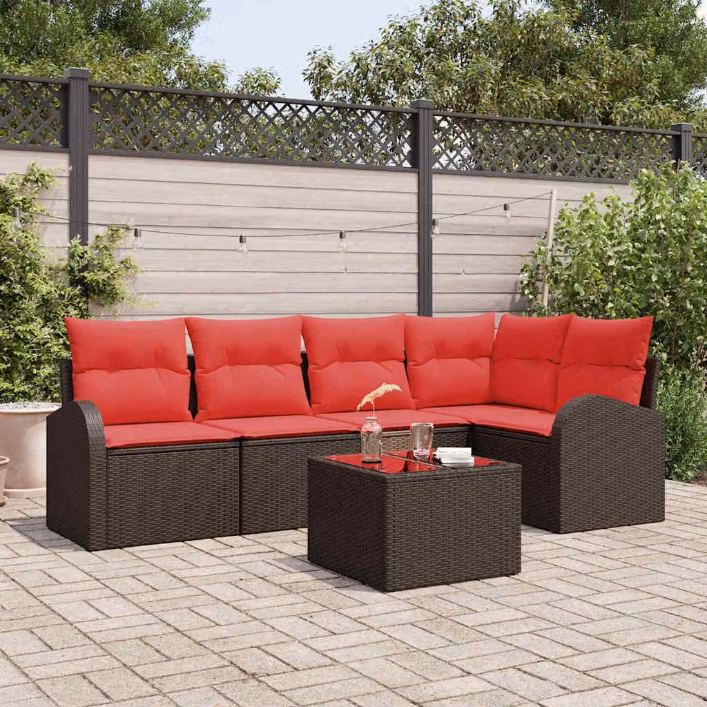 Maison Exclusive - Set di divani da giardino, 6 pezzi, color marrone e rosso, in rattan sintetico