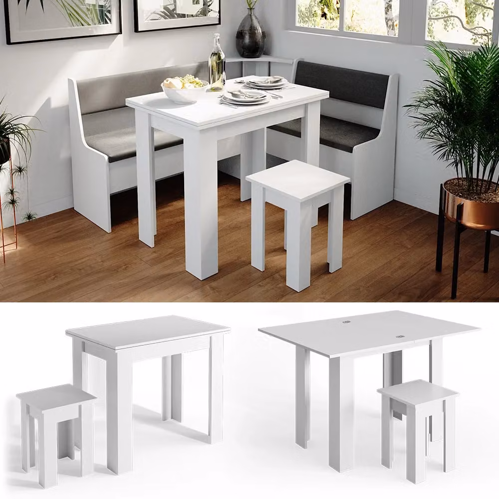 Set da pranzo Vicco composto da tavolo rettangolare e due sedie, colore bianco, in MDF laccato, L: 90 cm x P: 60 cm – 2