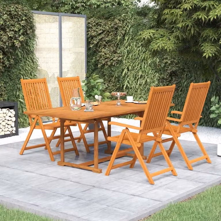 The Living Store Set da pranzo da giardino 5 pz. Set da pranzo da giardino in legno massiccio di acacia
