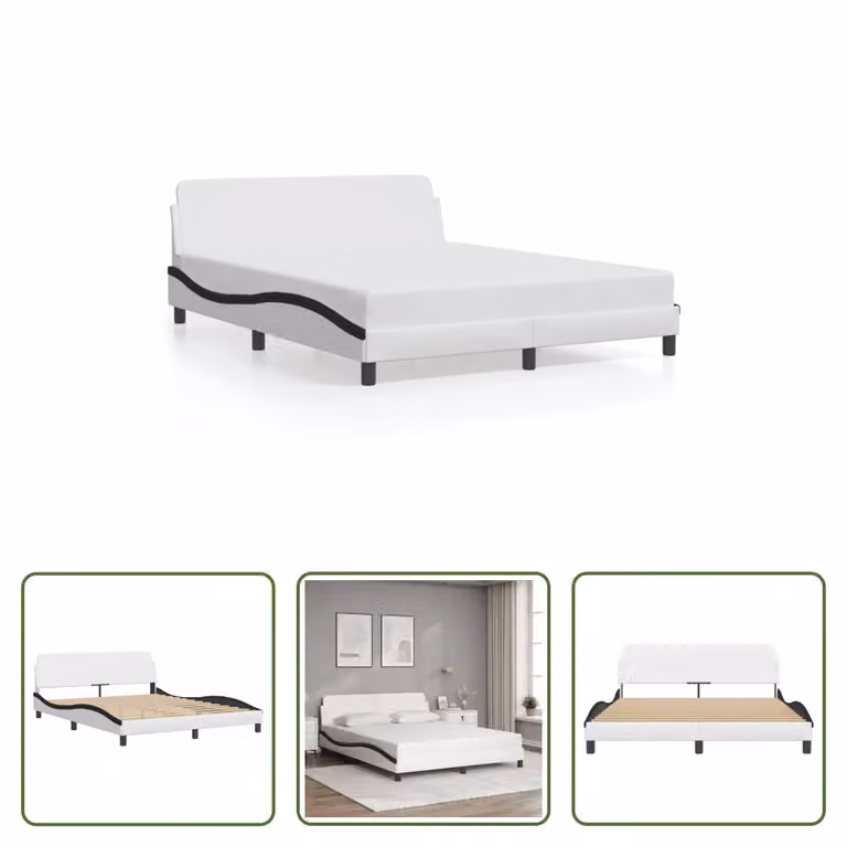The Living Store Struttura letto con testiera bianca e nera 160x200 cm in ecopelle