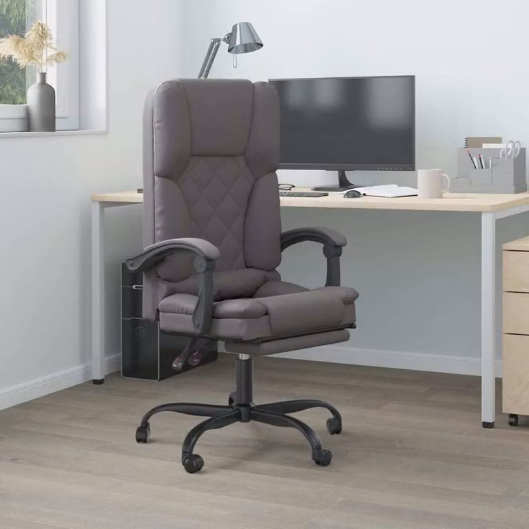 The Living Store Sedia da ufficio con funzione massaggio Similcuoio grigia