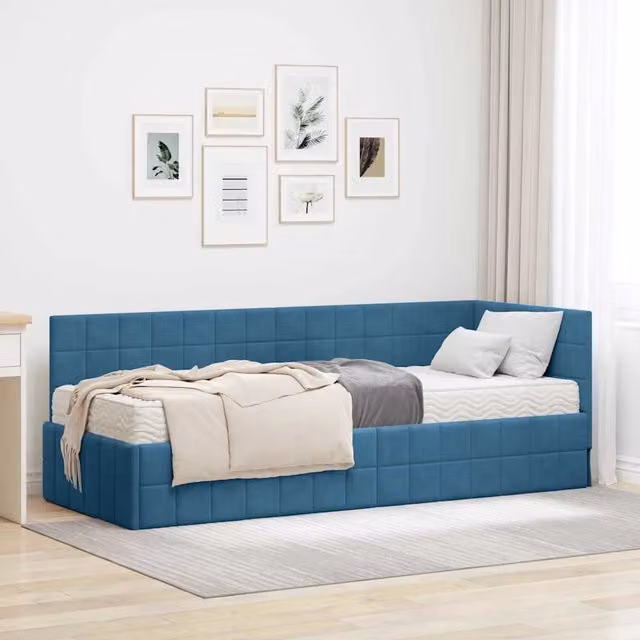 Struttura Letto Angolare con Materasso 2 pz-Giroletto con materasso Blu Velluto 586925