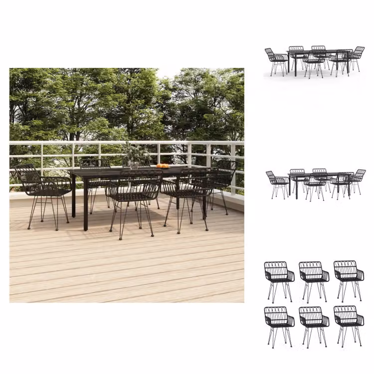 vidaXL set da pranzo da giardino 7 pezzi in poly rattan nero - Set di mobili da giardino