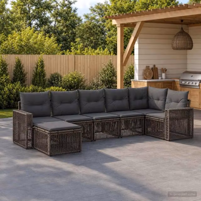 Set Divano da Giardino 7 pz Grigio e Grigio Scuro polyrattan 3435197