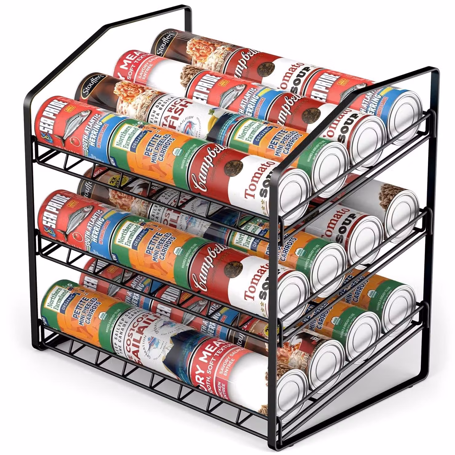 Omgoods - Portaflaconi a 3 livelli - Organizzatore per flaconi - Portaoggetti da cucina - Porta lattine - Salvaspazio - Design inclinato per un facile accesso - Porta lattine