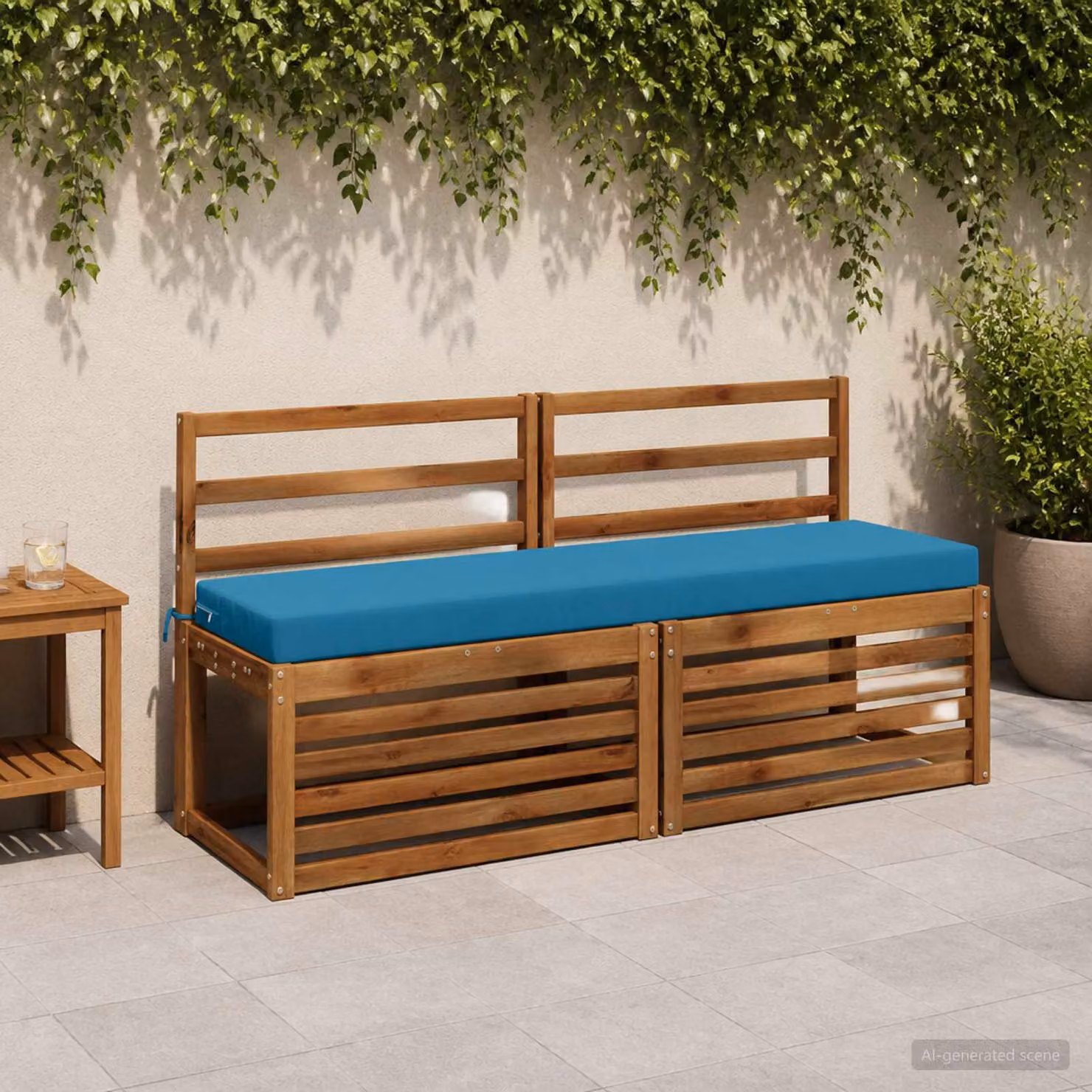 Set di 2 cuscini per panchina vidaXL SOEST in poliestere blu, forma rettangolare, L 160 cm x P 40 cm x H 8 cm