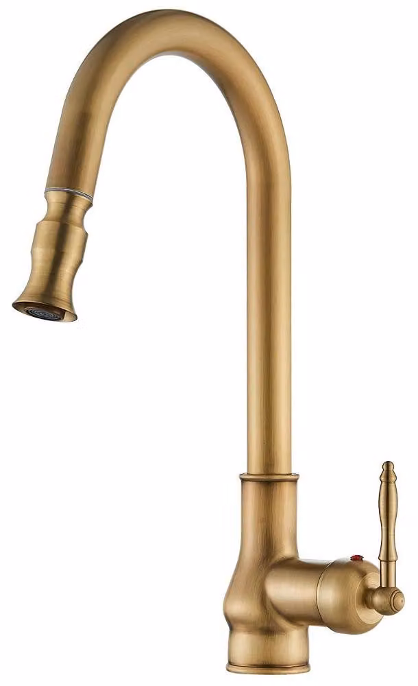 Rubinetto da cucina - Rubinetto estraibile per lavello - Orientabile a 360° - Montaggio a incasso su piano - Monocomando - Cartuccia in Vetroceramica - Ottone anticato