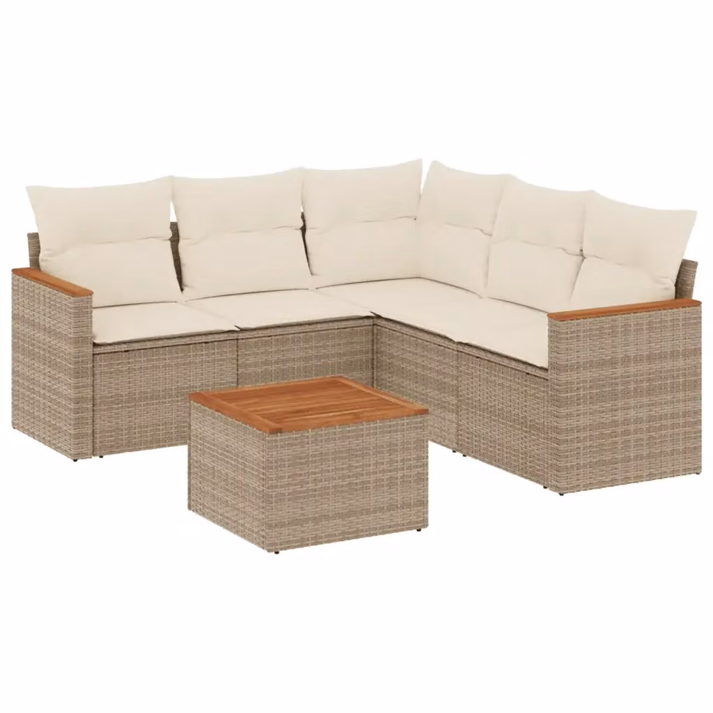 Set Divano da Giardino a L vidaXL 6 pz con Tavolino, Cuscini Beige e Struttura in Metallo e Rattan – 2