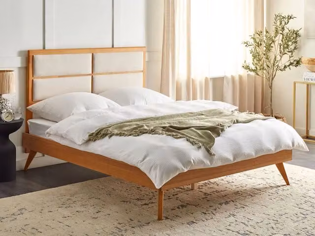 Letto Beliani in legno di frassino e MDF marrone con testata imbottita e design moderno L/P: 160 x 200 cm – 1