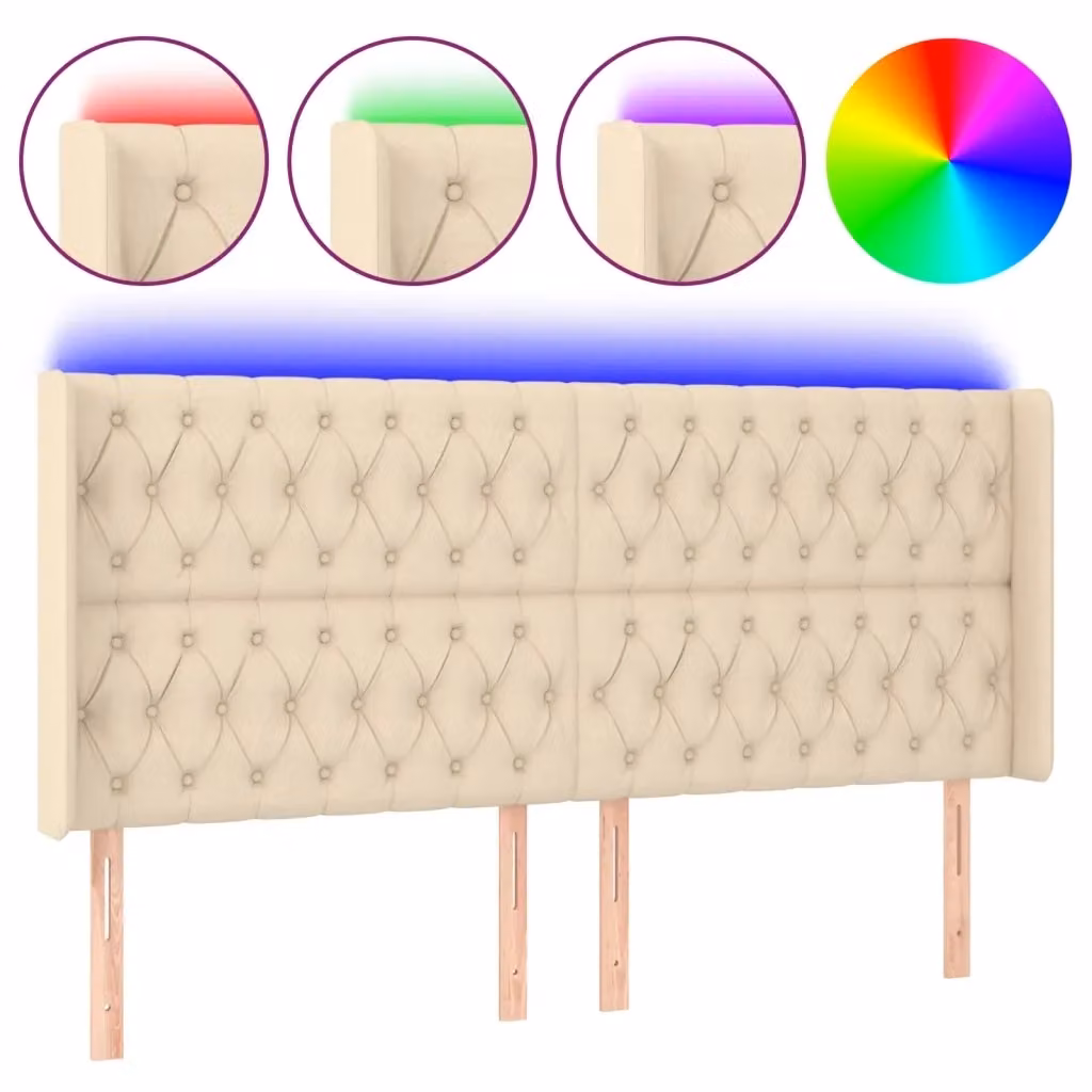 Testiera con LED e porta USB vidaXL in tessuto beige L: 203 cm, H: 118 cm, P: 16 cm – 2