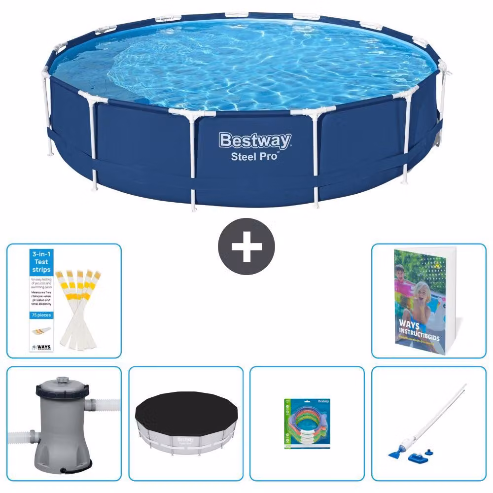 Piscina gonfiabile Bestway Steel Pro, rotonda, dimensioni 396x84 cm, composta da 5 parti, modello S269