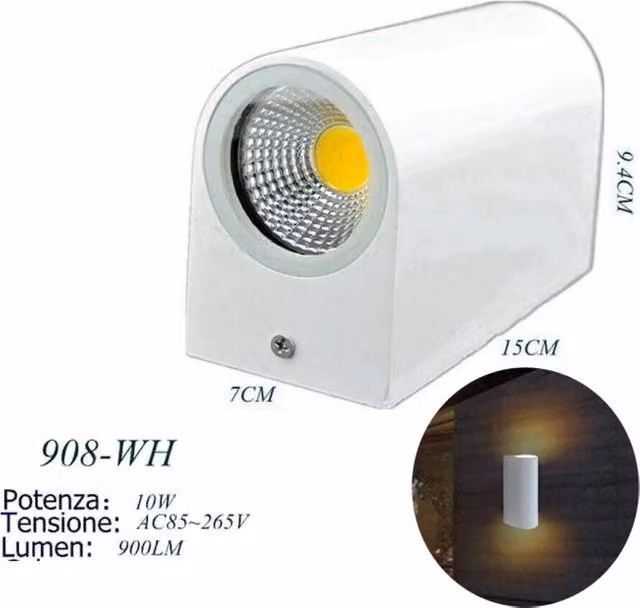 APPLIQUE LED 10W BIANCO LAMPADA DOPPIA LUCE CALDA PARETE UN DOWN FARETTO ESTERNO