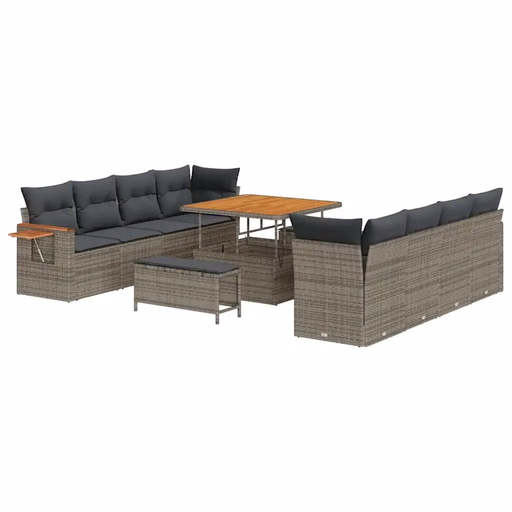 Set Divano da Giardino Moderno vidaXL da 12 Posti Grigio con Tavolino, Ottoman e Cuscini in Tessuto e Struttura in Acciaio Verniciato a Polvere – 2