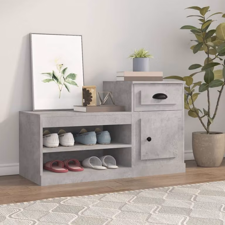 Scarpiera moderna vidaXL in legno e MDF grigio, con ante a cerniera e ripiani interni, L 100 x P 42 x H 60 cm