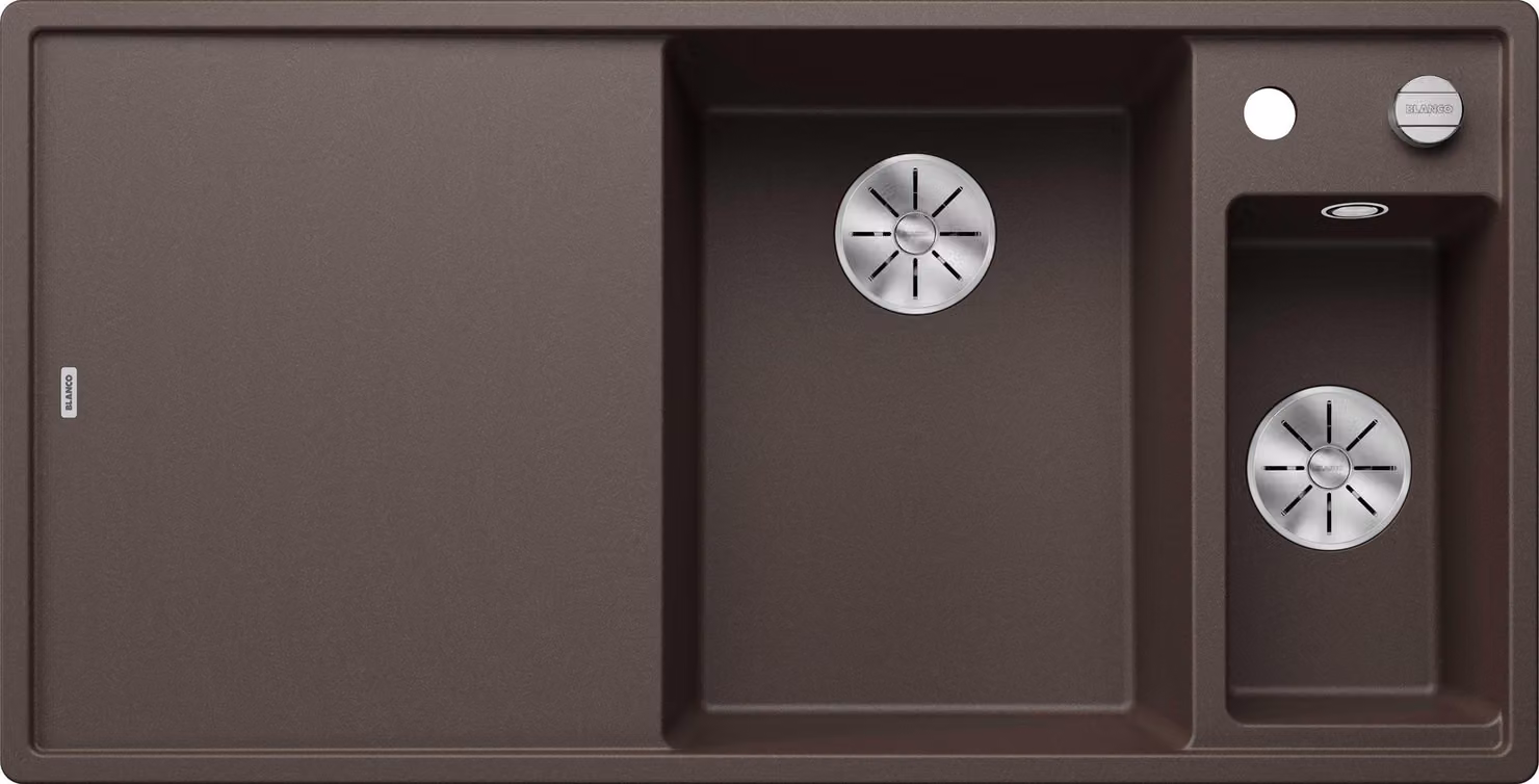BLANCO AXIA III 6 S, SILGRANIT® PuraDur®, caffetteria, lavabo a destra, con scarico a distanza, incluso tagliere in legno
