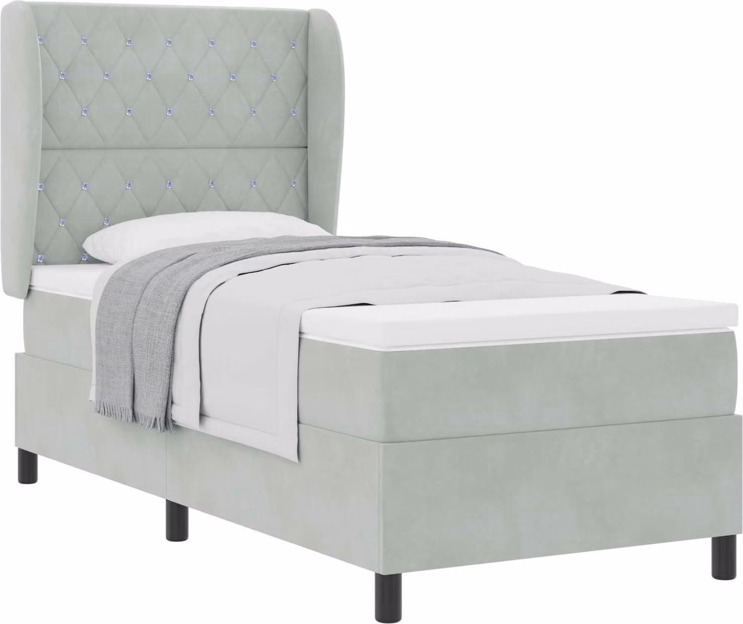 Letto a molle con materasso Grigio chiaro 200 x 100 cm Velluto