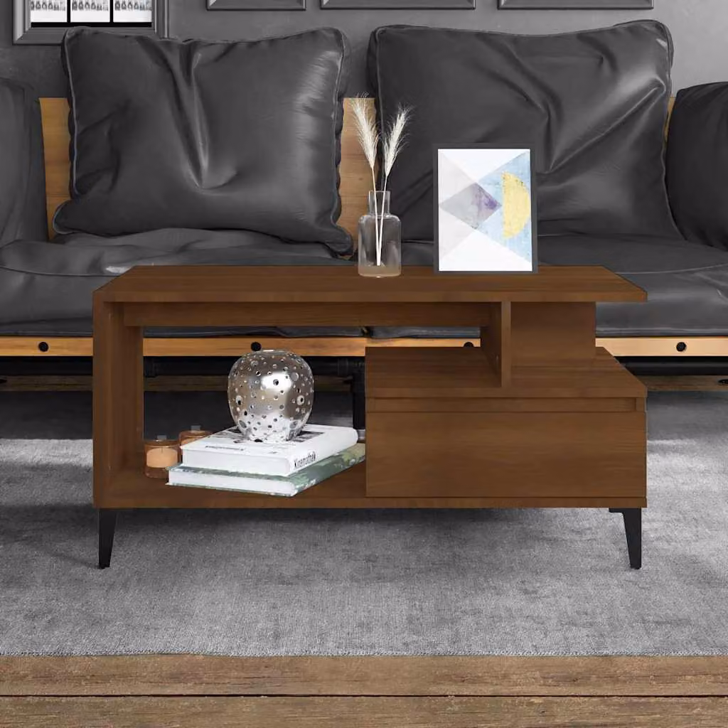 vidaXL Tavolino da Salotto in Legno Rovere Marrone con Design Industriale L: 90 cm, P: 49 cm, H: 45 cm
