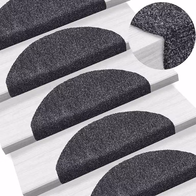 Set di 5 tappetini per scale autoadesivi vidaXL, forma semicircolare, colore grigio, L: 65 cm, P: 40 cm, H: 2,1 cm