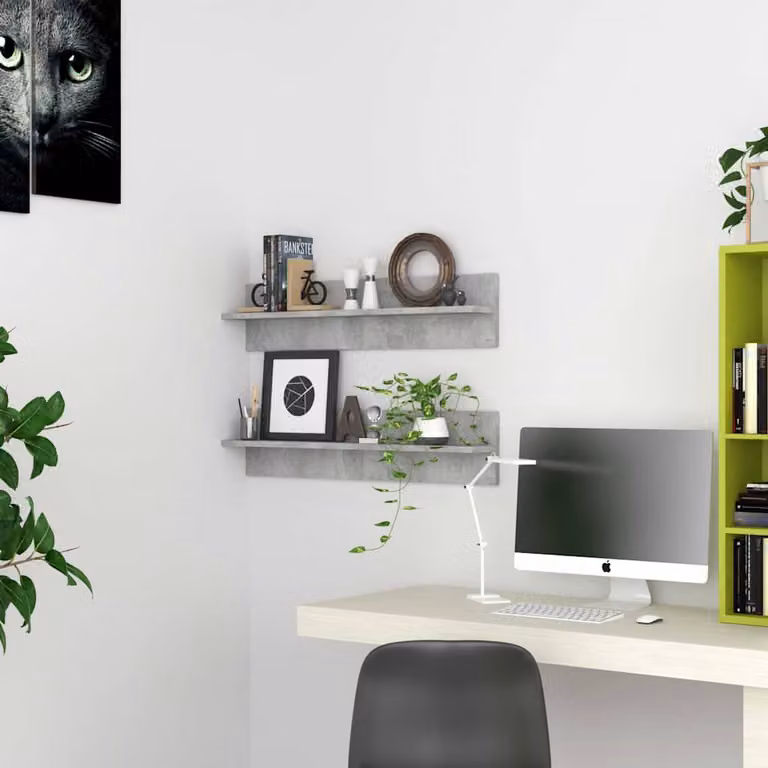 Set di 2 mensole da muro vidaXL in legno multistrato, colore grigio cemento, L 80 cm x P 18 cm x H 11,5 cm