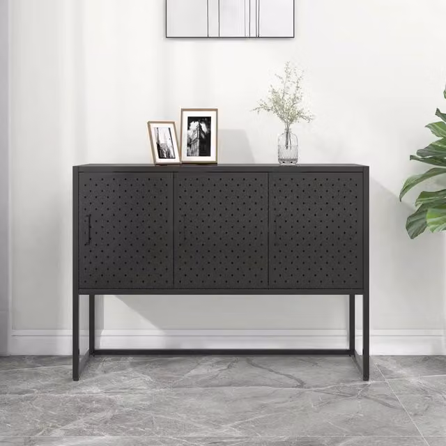 Credenza nera in metallo vidaXL con finitura opaca L/P/H: 105 x 35 x 75 cm – 1