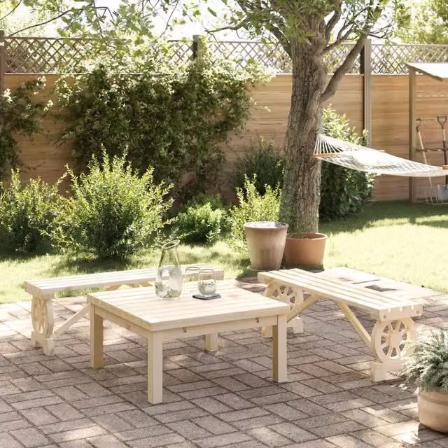 Set di 2 panche da giardino vidaXL in legno massello di abete color beige – 1