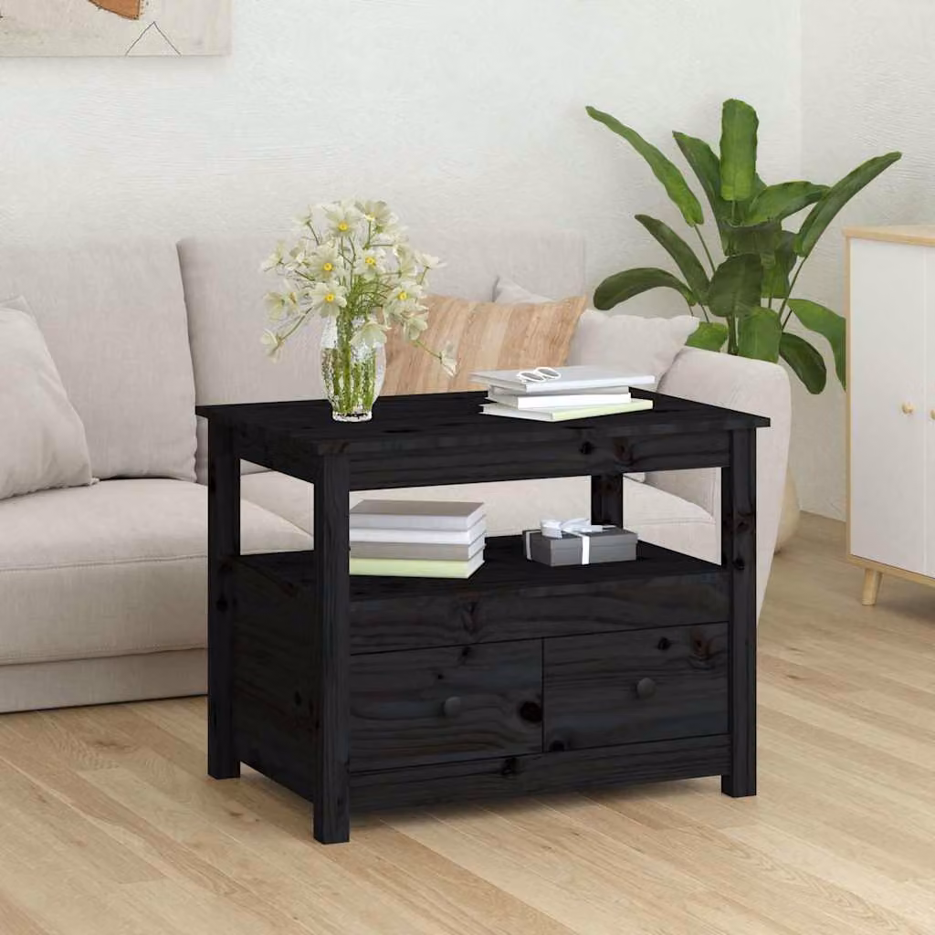 vidaXL Tavolino da Salotto Nero 71x49x55cm in Legno Massello di Pino