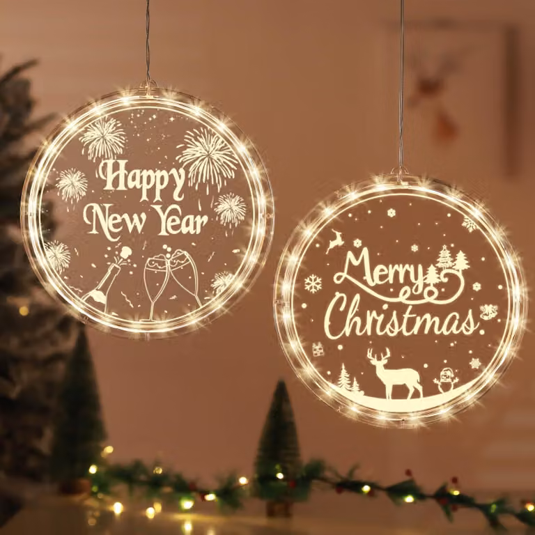 Confezione da 2 lampade a sospensione per finestre, 20 cm, luce bianco caldo, LED, acrilico