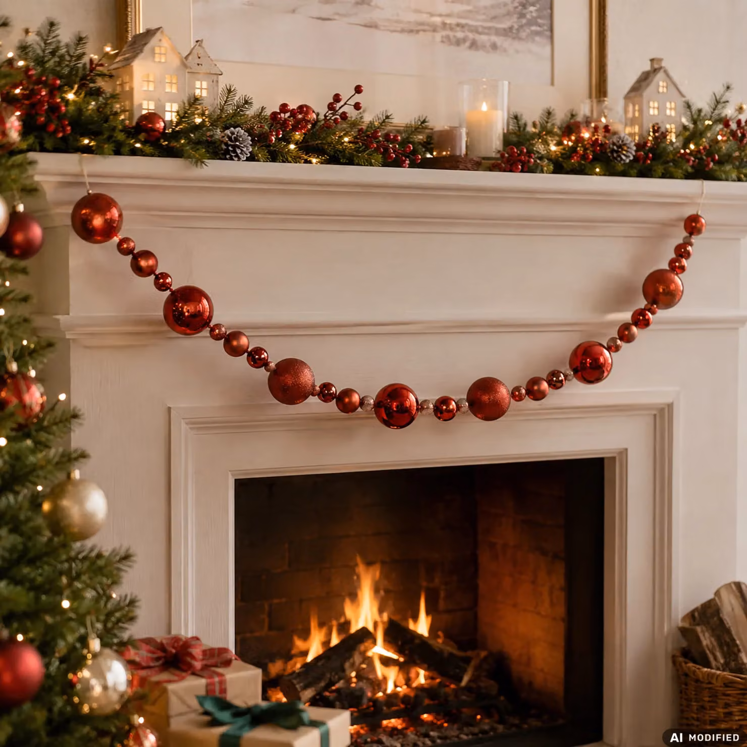 VESTIAMO CASA Ghirlanda Natalizia Rossa e Oro con Sfere Decorative, Lunghezza: 180 cm – 2