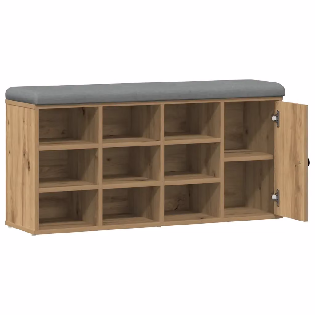Panca Scarpiera e Sgabello Design Mania in Rovere con Seduta in Tessuto, L: 102 cm, P: 32 cm, H: 50 cm – 2