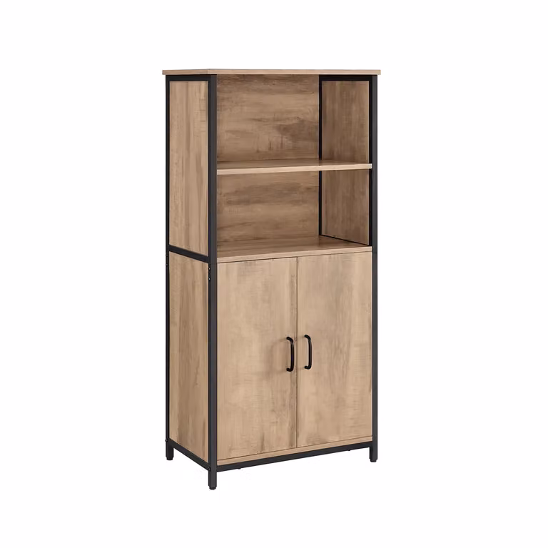 Mobiletto, Credenza, Libreria, 2 Ripiani Aperti e Scomparto con Ripiano Interno Regolabile