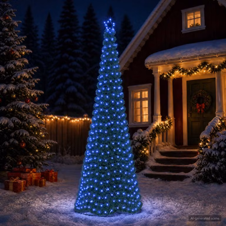 vidaXL Albero di Natale in tinsel con luci LED e base EKENAS 300 cm