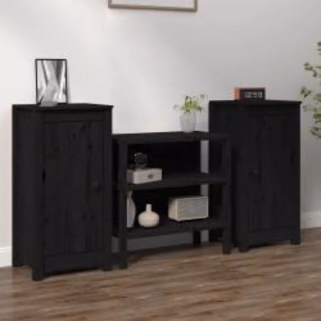 Set di 2 credenze vidaXL in legno massello di pino nero stile rustico L/P/H: 39 x 35 x 80 cm