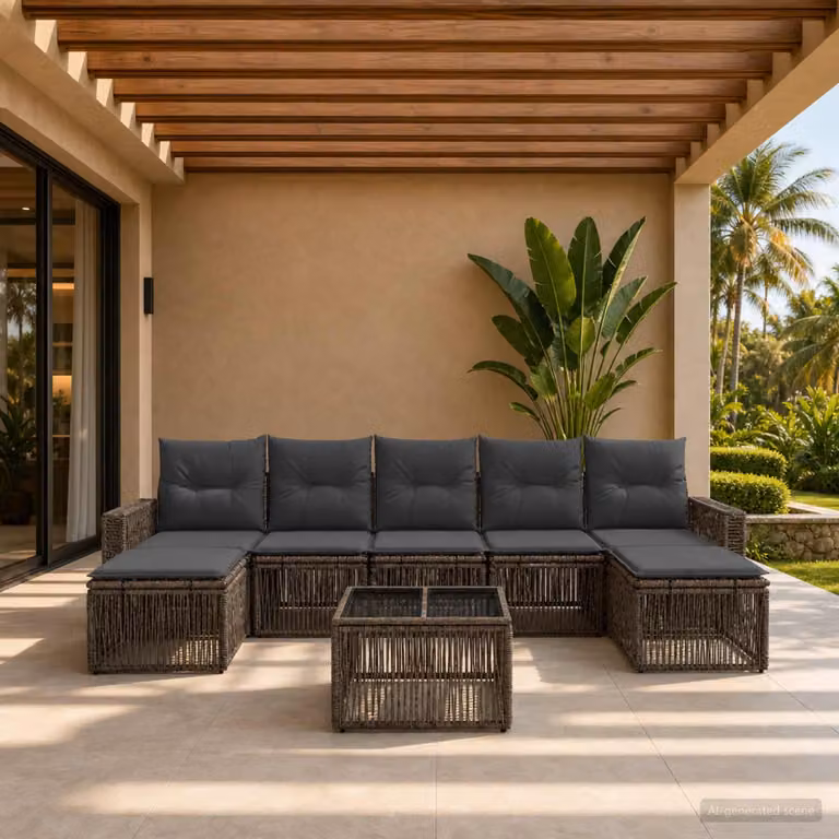 Set Divano da Giardino vidaXL 8 Pezzi in Polyrattan Grigio e Antracite con Tavolino e Cuscini