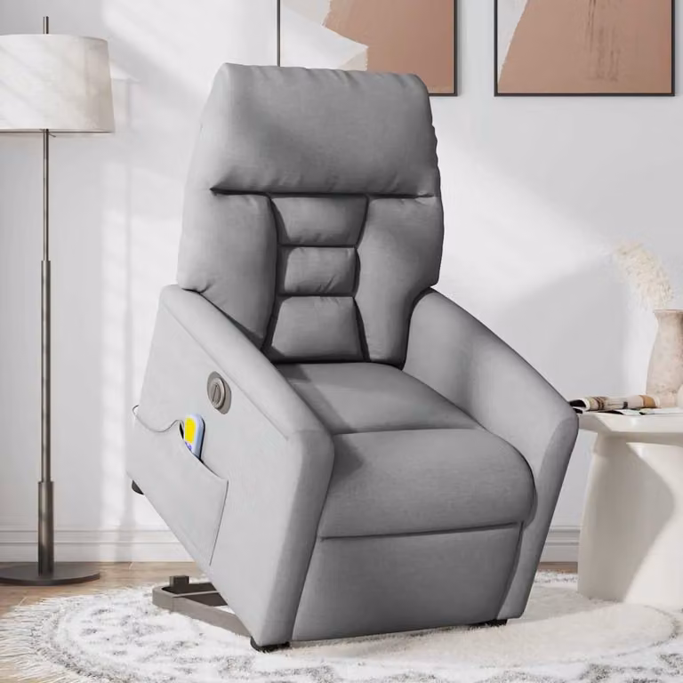 vidaXL Poltrona Alzapersona Massaggi Elettrica Grigio Chiaro Tessuto