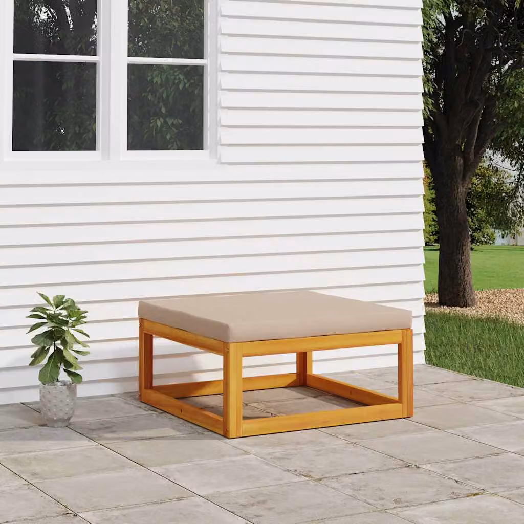 vidaXL Poggiapiedi da Giardino in Legno di Acacia con Cuscino Tortora