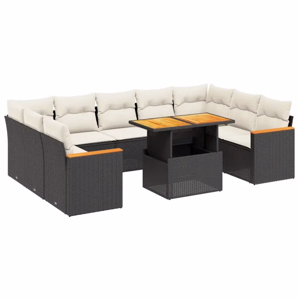 Set di Divani da Giardino Moderno VIDAXL in Polyrattan Nero con 11 Pezzi e Cuscini Inclusi – 2