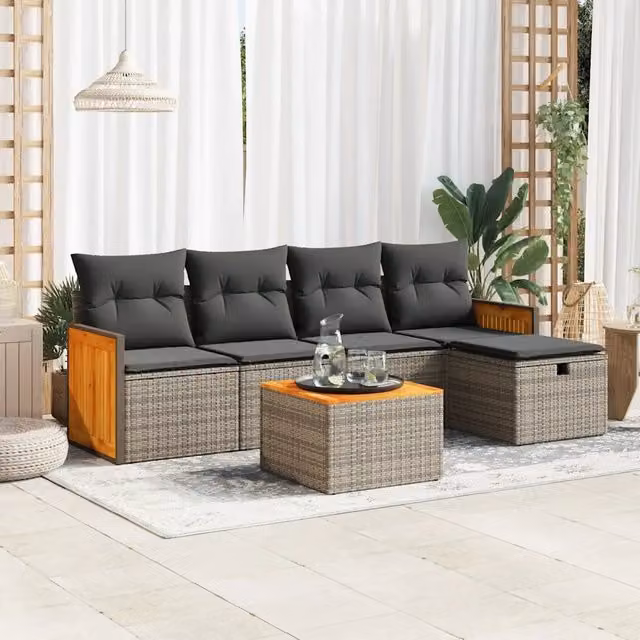 Set Divano da Giardino 6 pz con Cuscini Grigio in Polyrattan 3326022